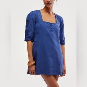 Free People Bali Hazel Hearts Mini Dress in Indigo Combo